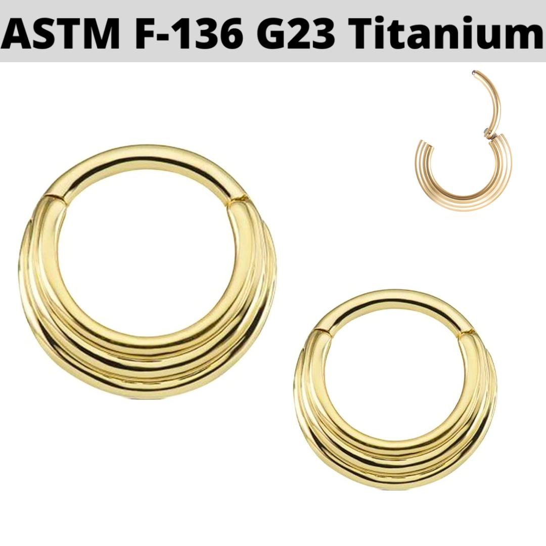 G23 Gold PVD Titanium Triple Layered Stack Hoop Hinged Clicker APM