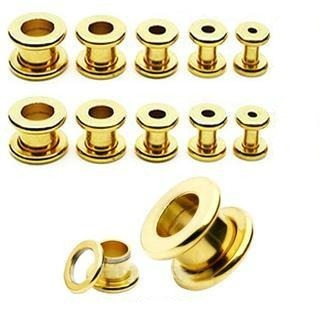 Gold Steel Tunnels- Price for one piece - Screw Fit Rounded Tunnel  Earrings- Ear Stretchers- Plugs and Tunnels (1.2mm to 30mm Sizes)