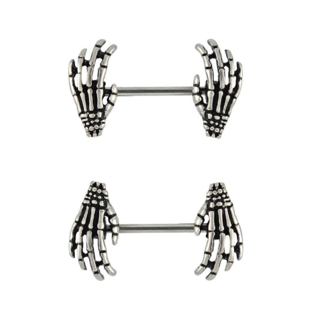 Steel piercing for ear of eyebrow, skeleton hand, various colours