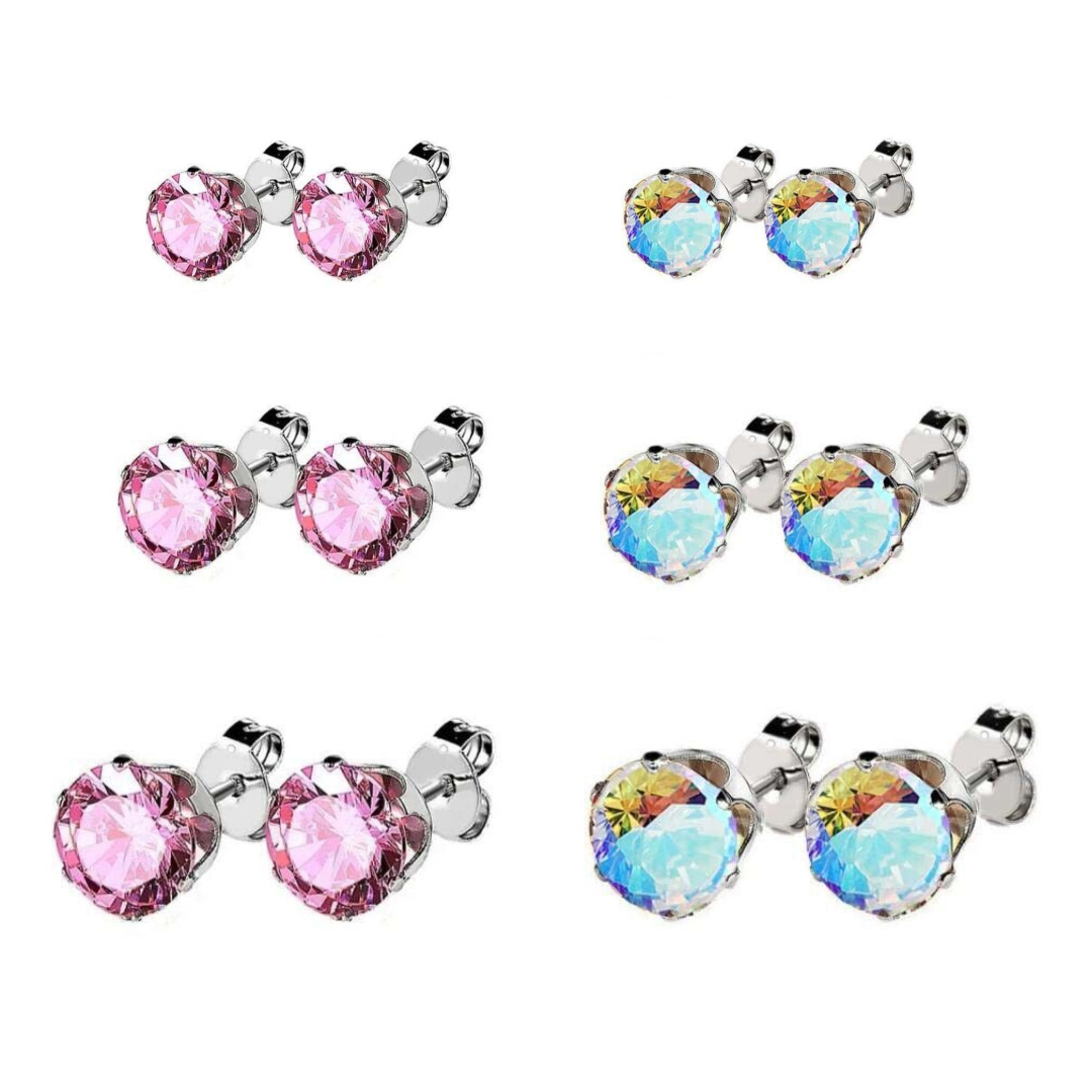 Pair of 316L Surgical Steel Stud Earrings with Clear Round CZ