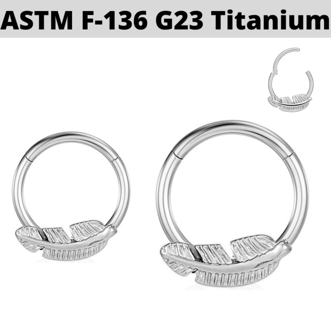 G23 Titanium Feather Leaf Hinged Clicker Ring APM