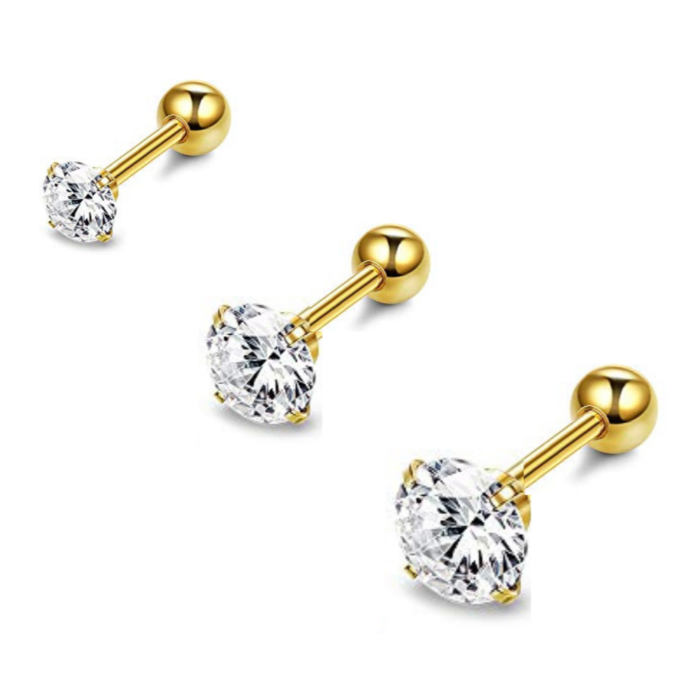 14K Solid Gold 6mm Prong CZ Nipple Ring Barbell