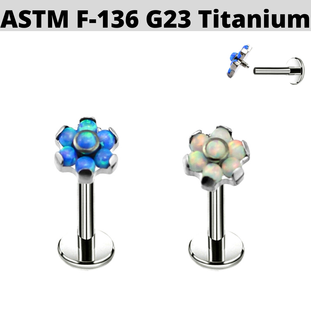 G23 Titanium Internally Threaded Opal Flower Tragus Labret APM