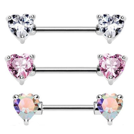 Heart Pink CZ Nipple Ring Barbell Shield