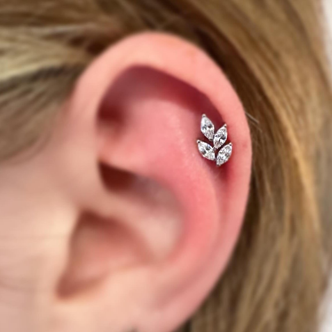 G23 Titanium Internally Threaded Marquise CZ Leaf Tragus Labret