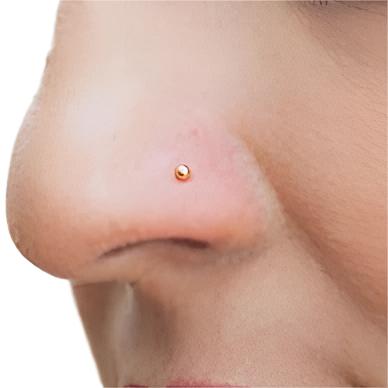 Solid authentic 14kt gold ball nose piercings bar