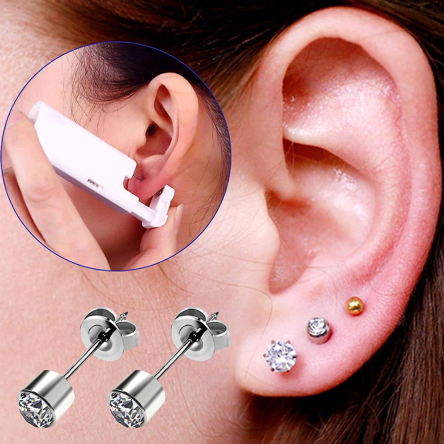 Stainless Steel Ear Nose Navel Piercing Earrings Studs (96 PCS) With Ear  Piercing Gun Blue at Rs 799/piece | New Items in New Delhi | ID: 22248328455