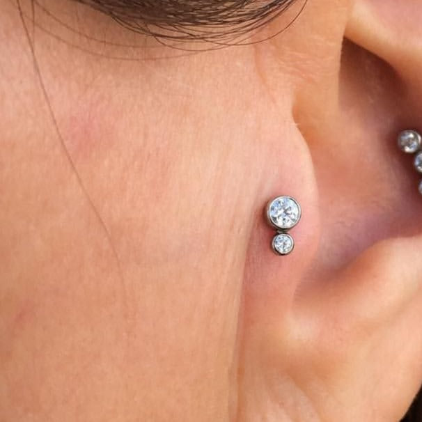 Steel Internally Threaded 2 CZ Cluster Tragus Labret