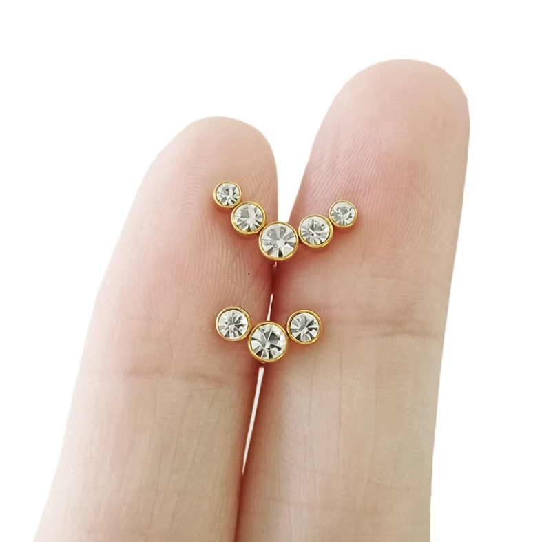 Gold Ion Plated Threadless Push In 5 CZ Cluster Tragus Labret