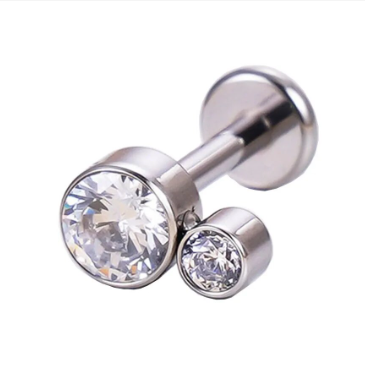 G23 Titanium Internally Threaded 2 CZ Cluster Tragus Labret