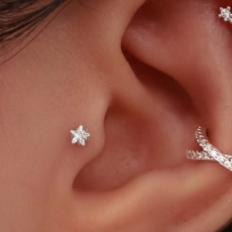 Internally Threaded 3mm Star CZ Prong Set Labret Tragus