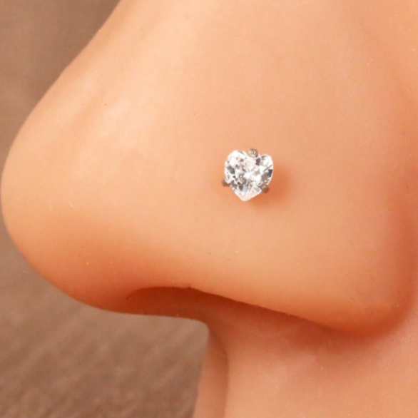 Prong Set Heart CZ Steel Nose Stud