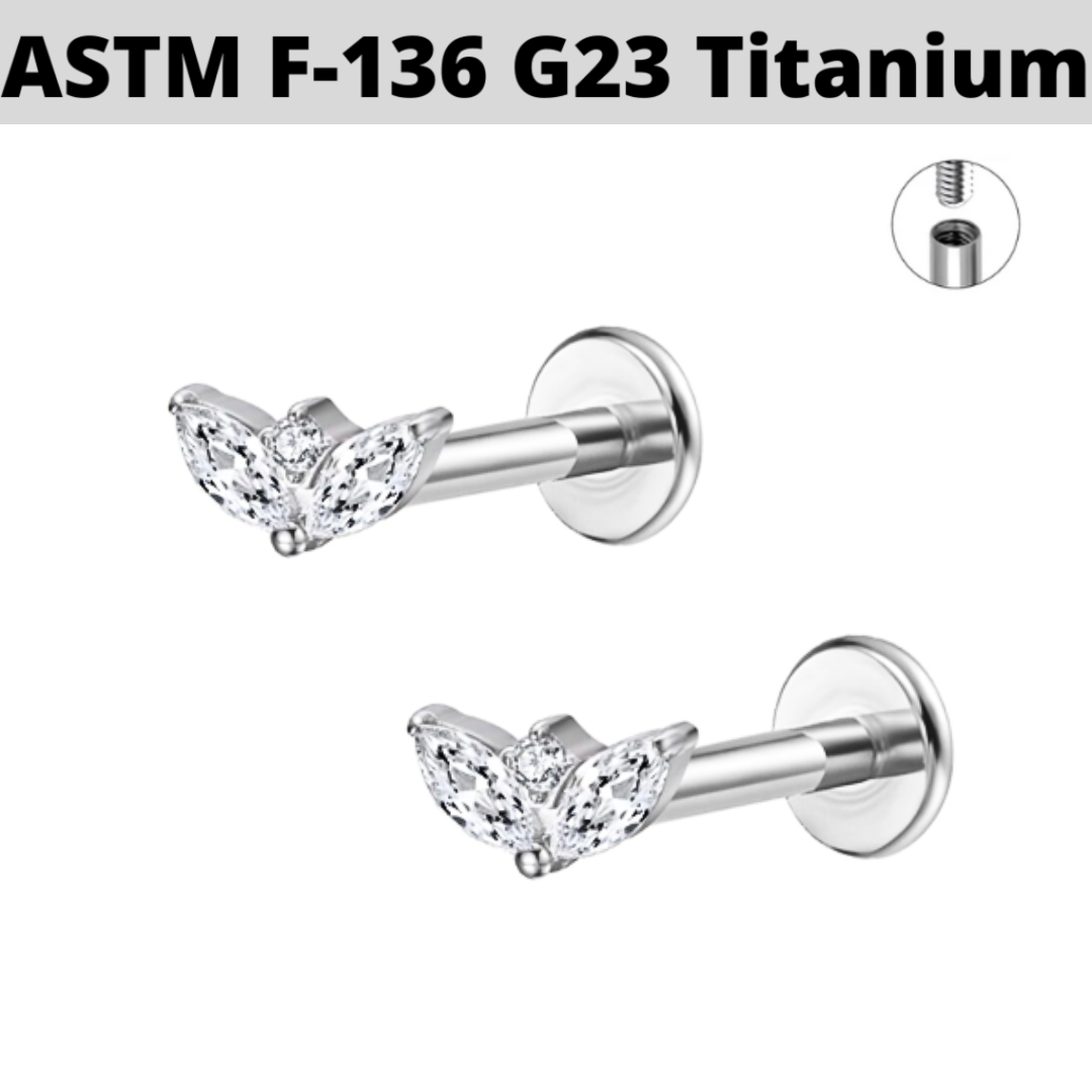 G23 Titanium Internally Threaded 2 Marquise CZ Fan Tragus Labret