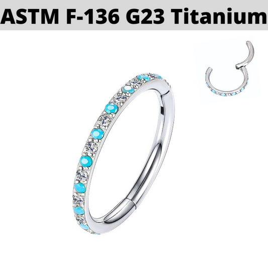 G23 Titanium Paved CZ Turquoise Rim Hinged Clicker