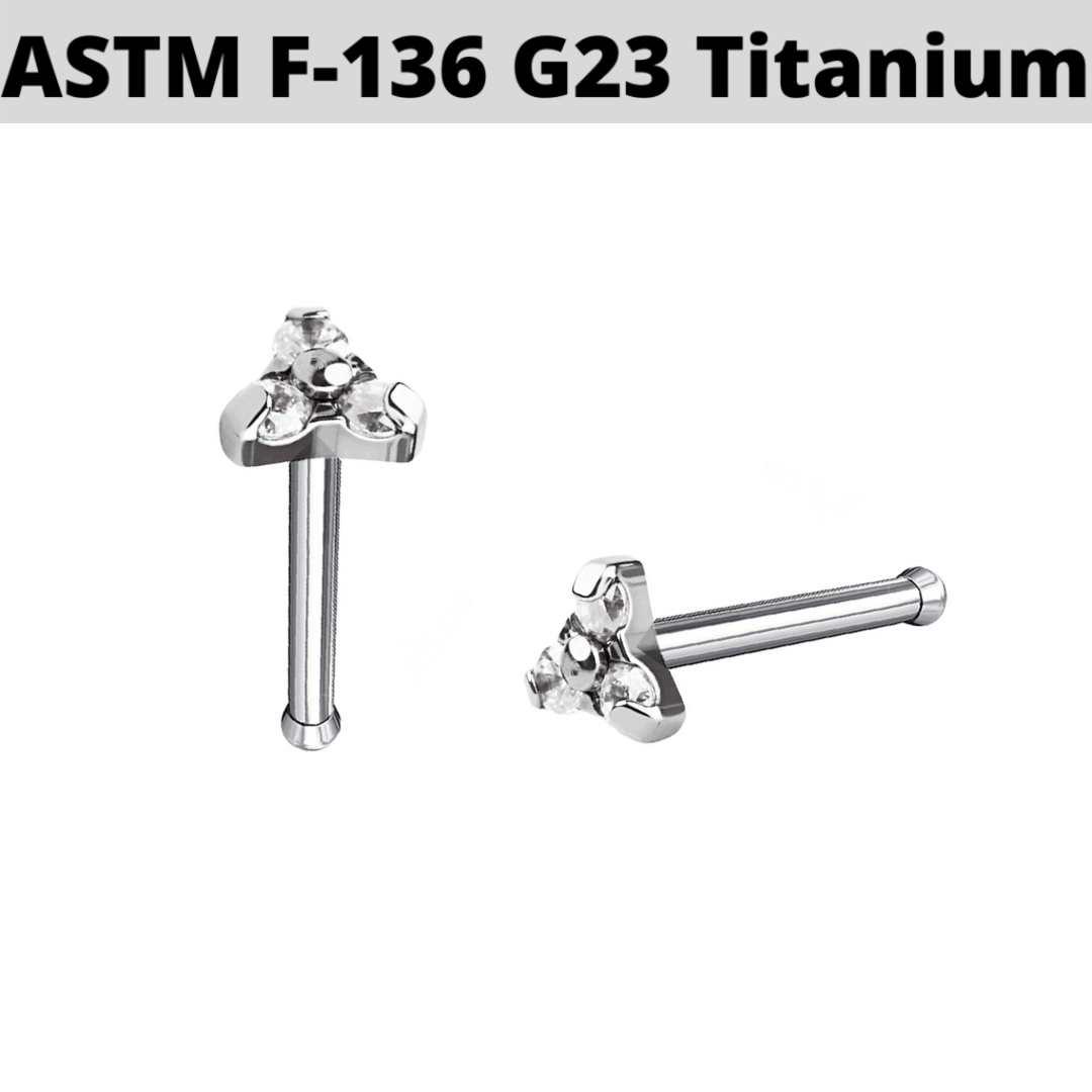 G23 Titanium Prong Set Trinity CZ Nose Bone Ring