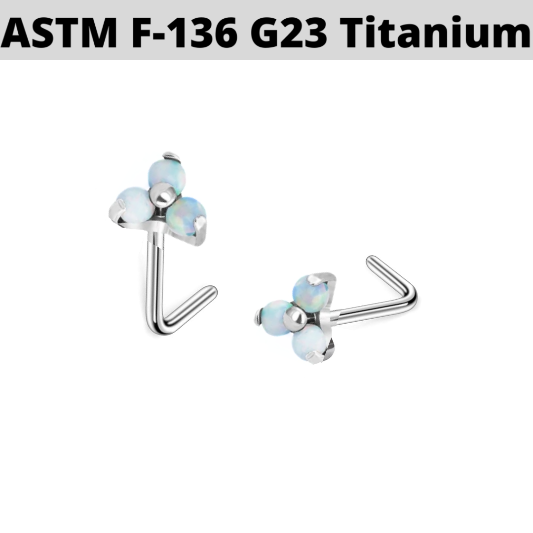 G23 Titanium Prong Set Trinity Opal L Bend Nose Fishtail