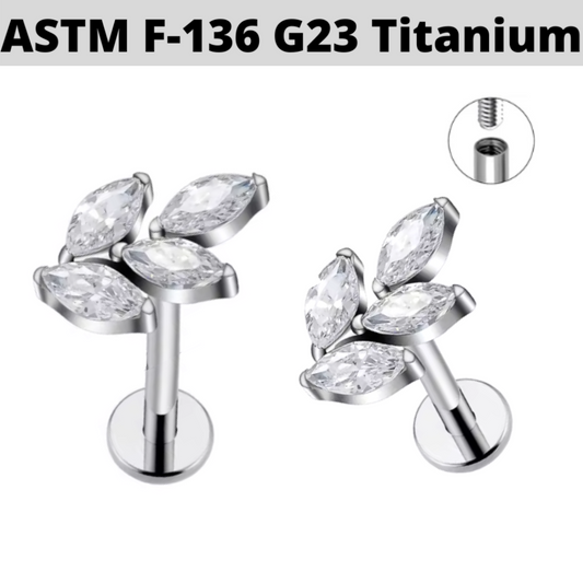 G23 Titanium Internally Threaded Marquise CZ Leaf Tragus Labret