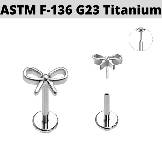 G23 Titanium Threadless Push In 3D Ribbon Bow Labret