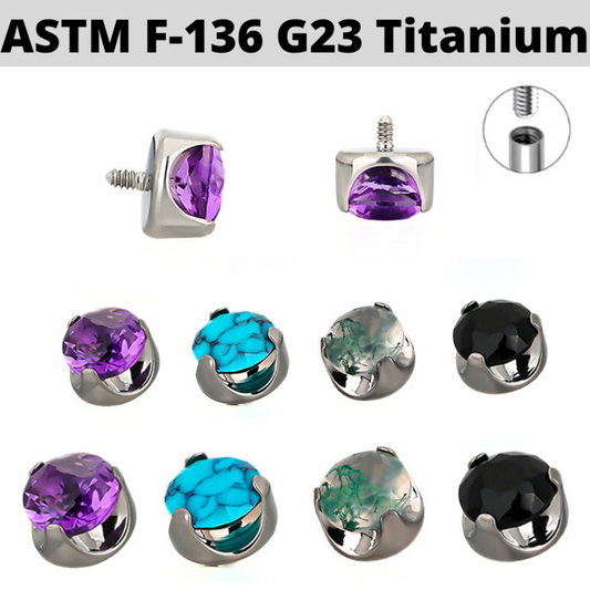 G23 Titanium Claw Set Natural Stone Internally Threaded Top