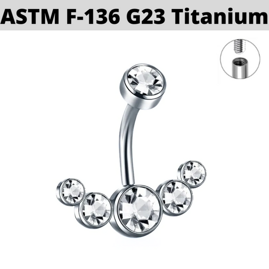 G23 Titanium Internally Threaded 5 CZ Cluster Belly Ring