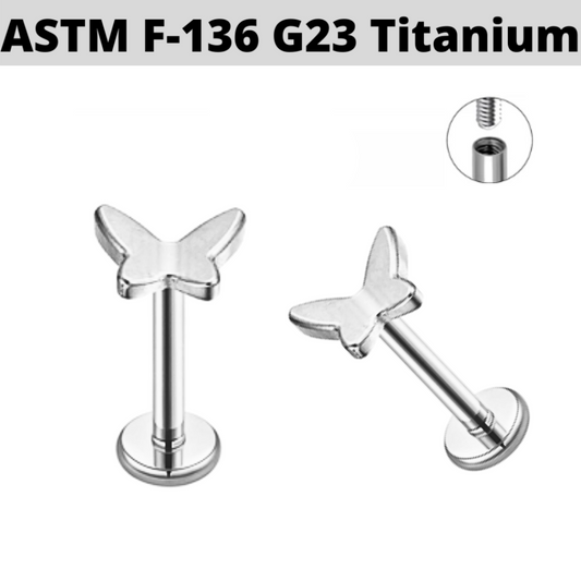 G23 Titanium Internally Threaded 3D Butterfly Labret