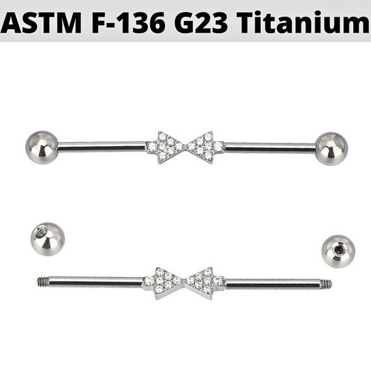 G23 Titanium Center Paved CZ Bow Tie Industrial Barbell