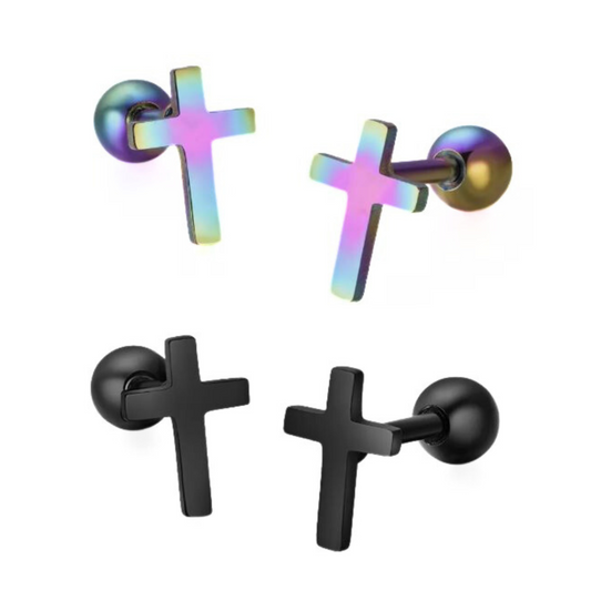 Cross Logo Ion Plated Tragus Barbell