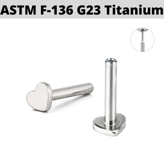 G23 Titanium Threadless Push In Labret Shaft 4mm Heart Base