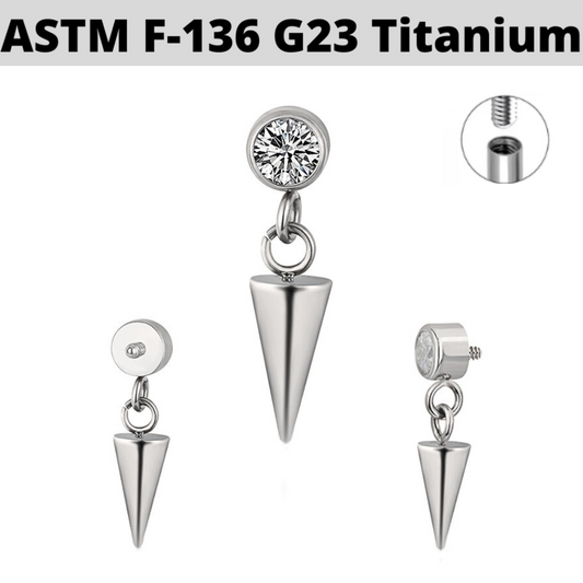 G23 Titanium Internally Threaded Cone Dangle CZ Top