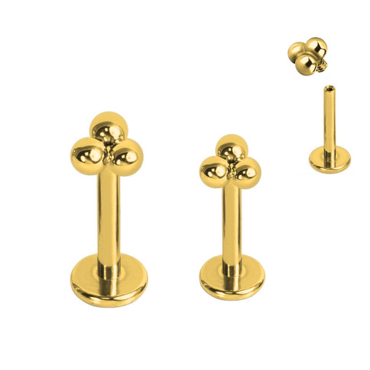 Gold Steel Ion Plated Trinity Bead Internally Threaded Tragus Labret