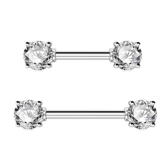 Prong Set Front Double CZ Nipple Barbell