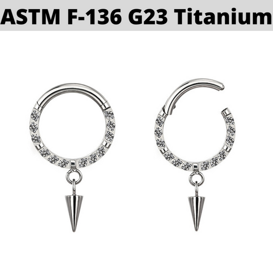 G23 Titanium Forward CZ Dangle Cone Hinged Clicker Segment Ring