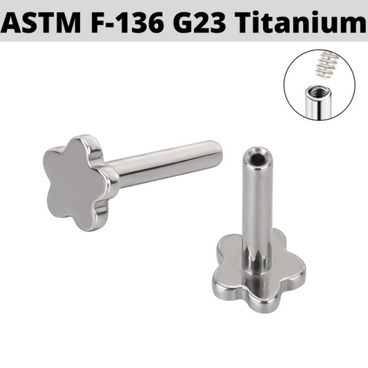 G23 Titanium Internally Threaded Push In Labret Shaft 4mm Flower Base