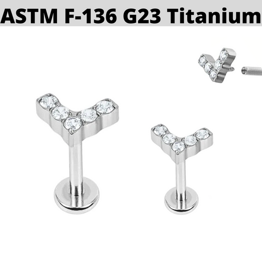 G23 Titanium Internally Threaded 5 CZ Chevron Top Tragus Labret