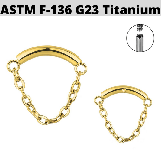 G23 Gold PVD Titanium Internally Threaded Chain Curved Bar Top