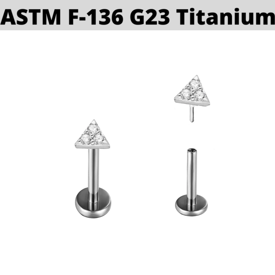 G23 Titanium Threadless Push In Triangle CZ Tragus Labret