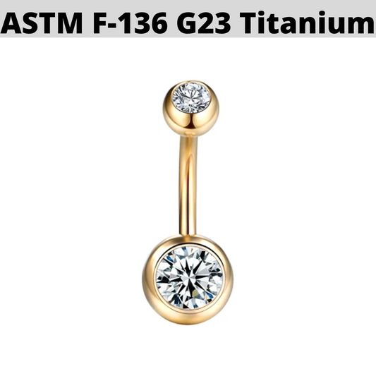 G23 PVD Gold Titanium CZ Gem Belly Ring