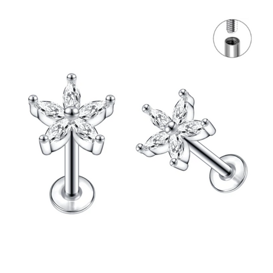 Internally Threaded Steel 5 Marquise CZ Flower Tragus Labret