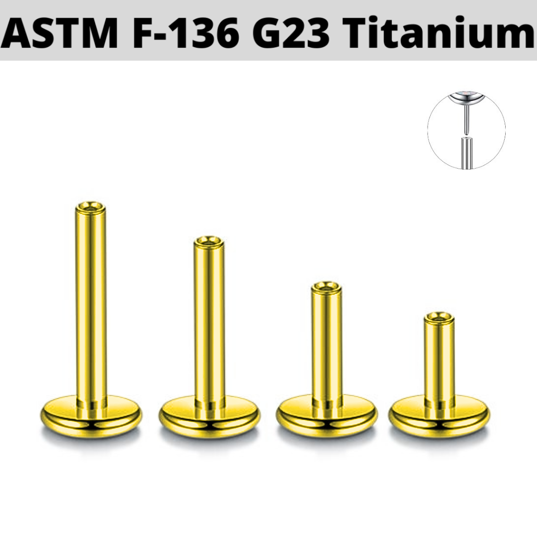 G23 Gold PVD Titanium Threadless Push In Labret Shaft 4mm Base