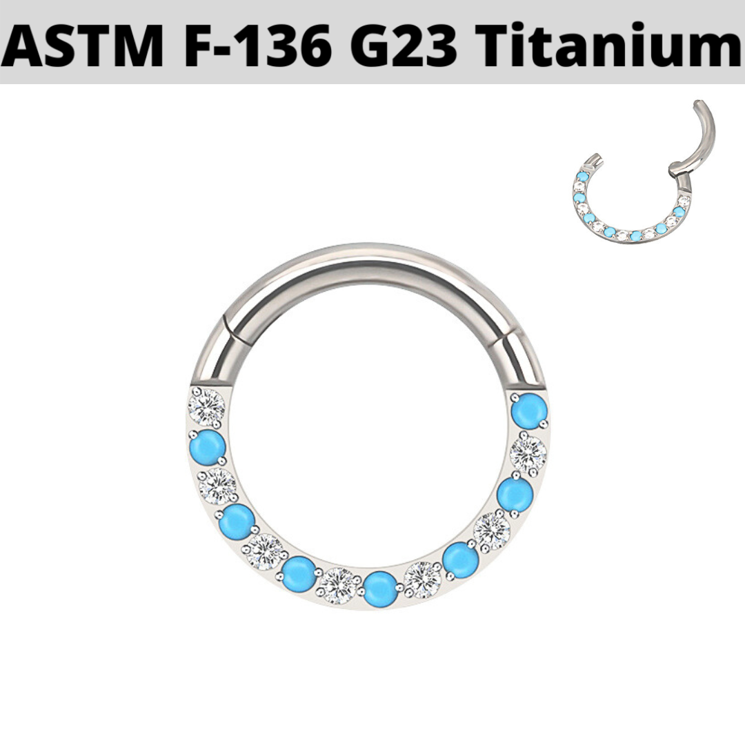 G23 Titanium Front Paved CZ Turquoise Hinged Clicker