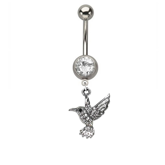 Paved CZ Hummingbird Dangle Belly Ring