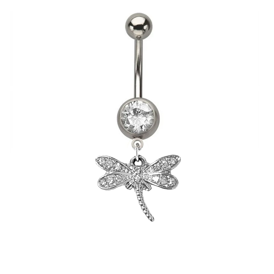 Paved CZ Dragonfly Dangle Belly Ring