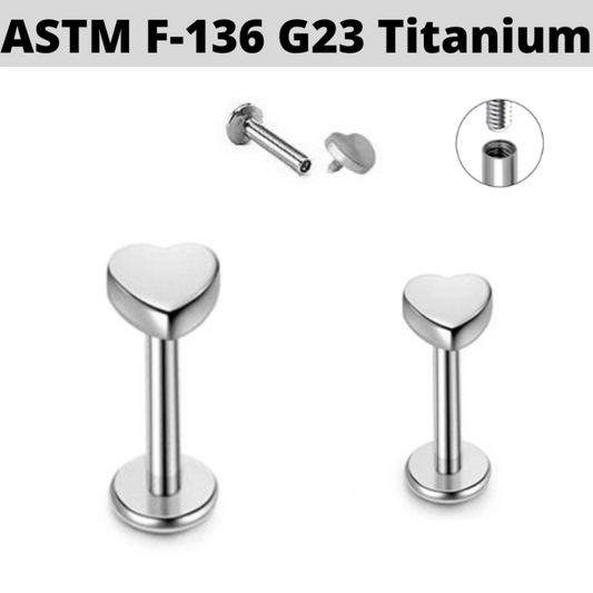 G23 Titanium Heart Internally Threaded Tragus Labret