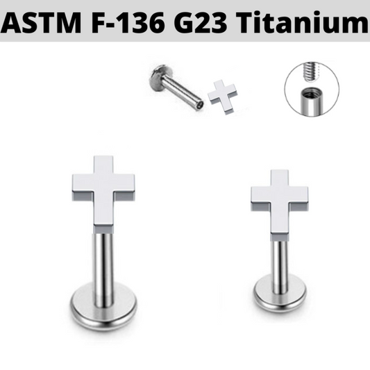 G23 Titanium Cross Internally Threaded Tragus Labret