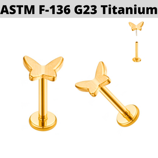 G23 Gold PVD Titanium Threadless Push In 3D Butterfly Labret