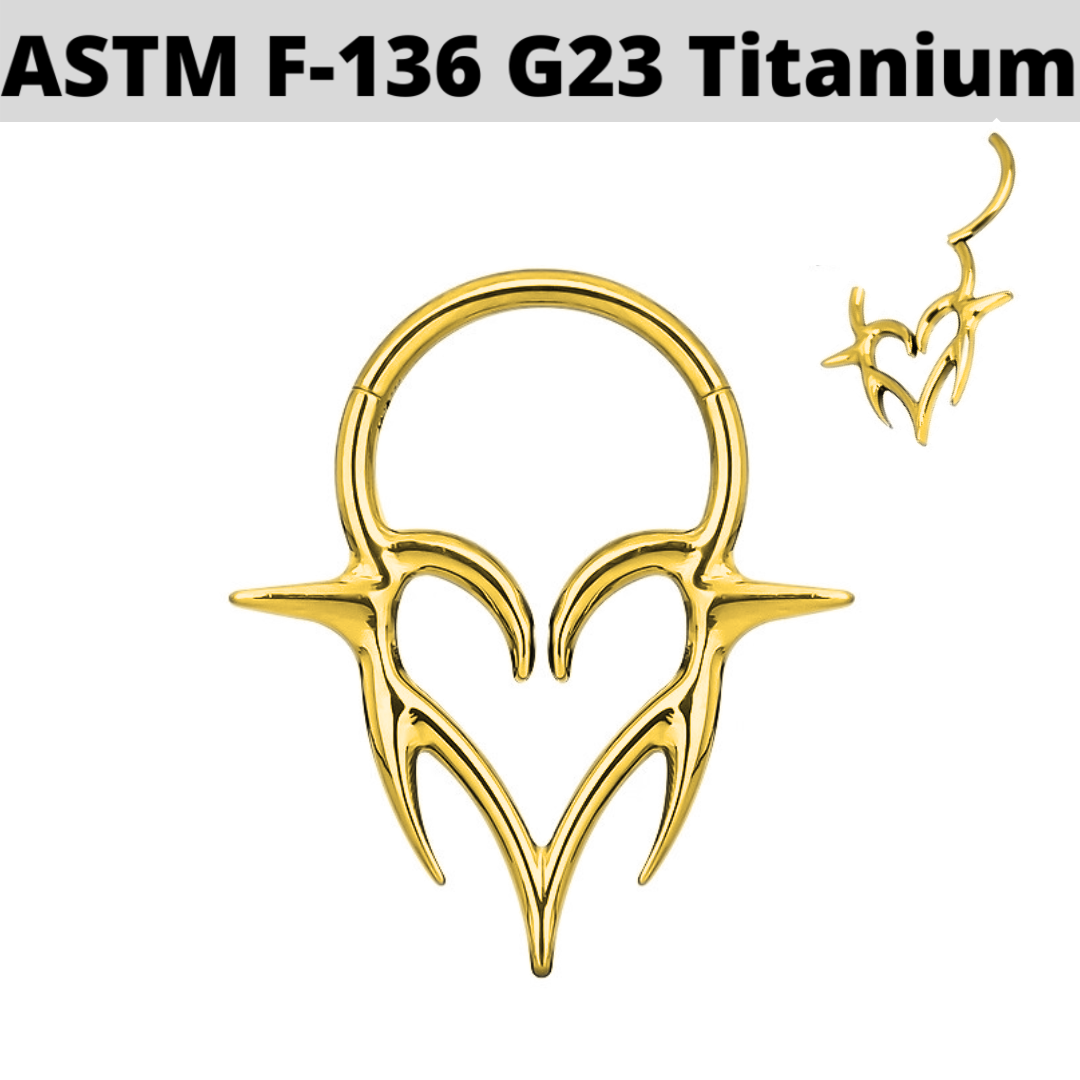 G23 Gold PVD Titanium Tribal Fangs Hinged Clicker