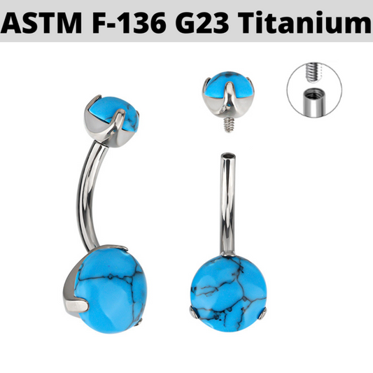 G23 Titanium Internally Threaded Prong Set Turquoise Belly Ring