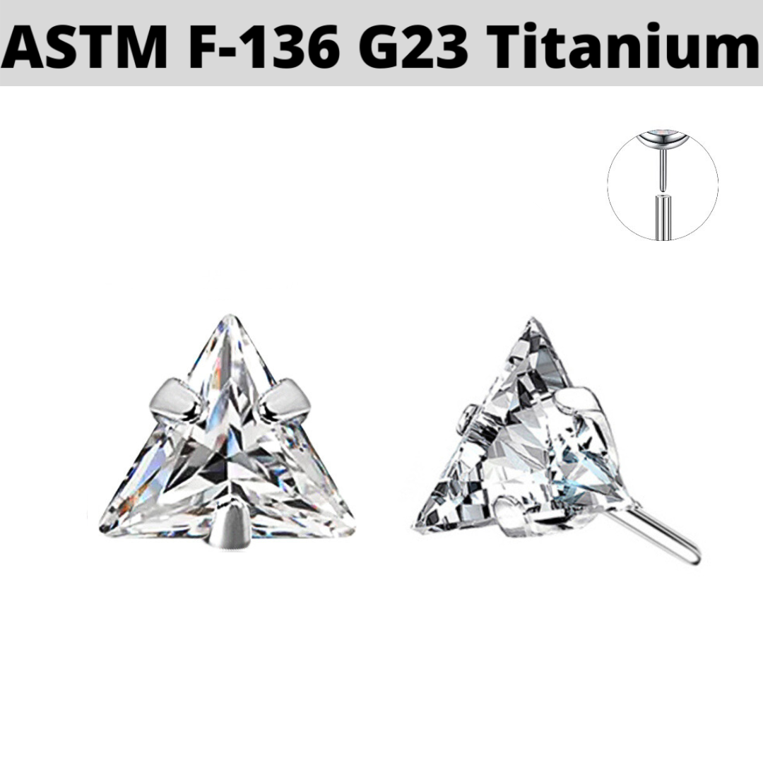 G23 Titanium Threadless Push In Prong Set Triangle CZ Gem Top