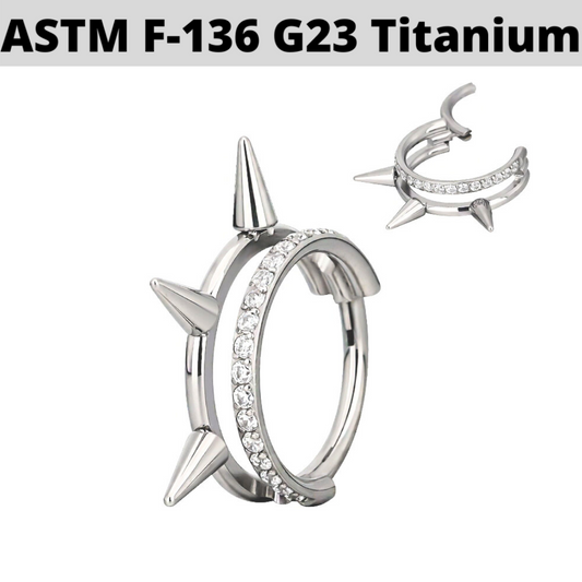 G23 Titanium Double Hoop CZ with Spikes Hinged Segment Clicker