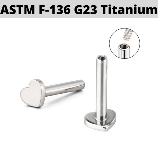 G23 Titanium Internally Threaded Labret Shaft 4mm Heart Base